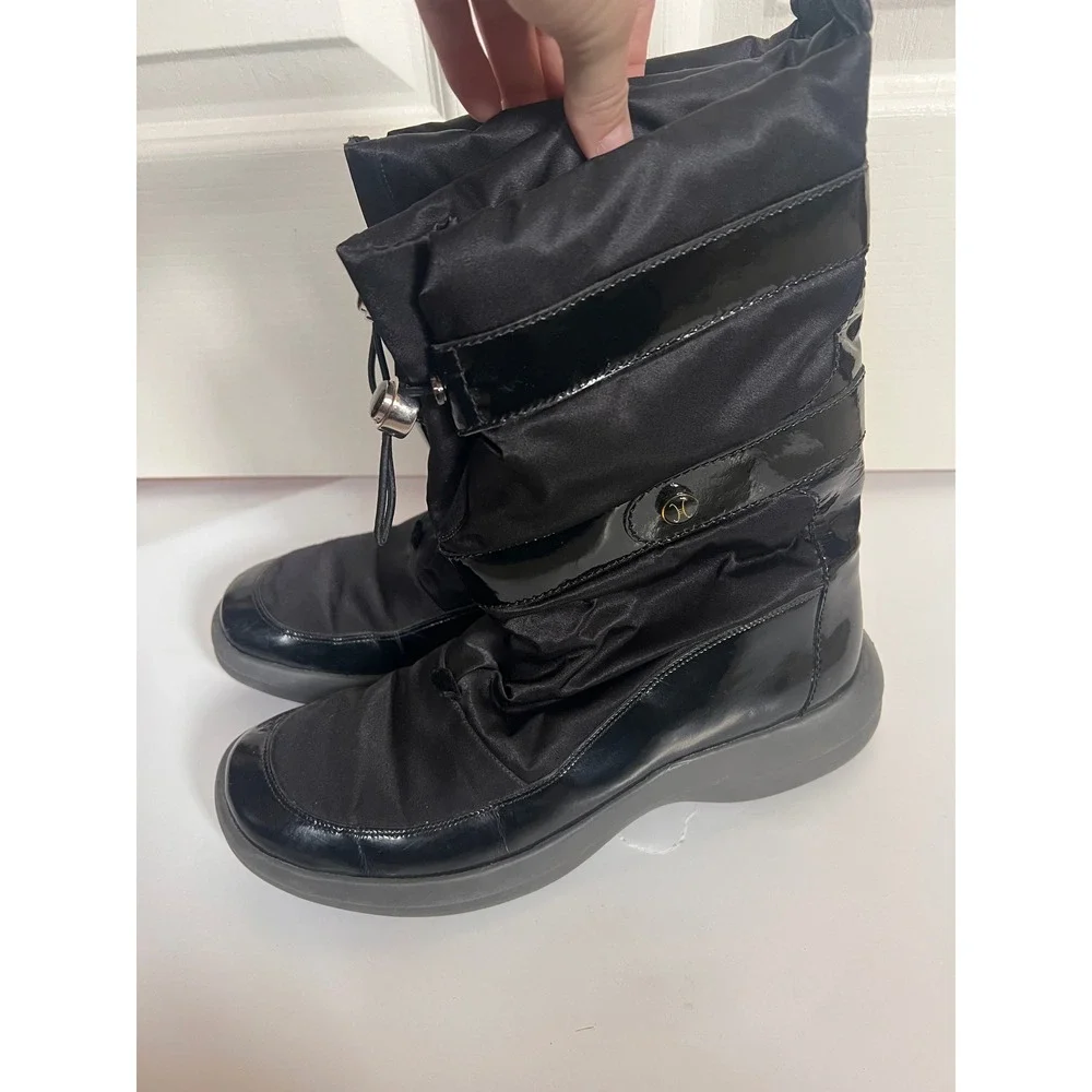 Gorpcore Cole Haan Womens Black Nylon Patent Leather Winter Snow Boots Mid Calf